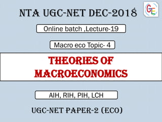 THEORIES OF
MACROECONOMICS
Nta UGC-NET dec-2018
UGC-NET PAPER-2 (ECO)
Online batch ,Lecture-19
Macro eco Topic- 4
AIH, RIH, PIH, LCH
 