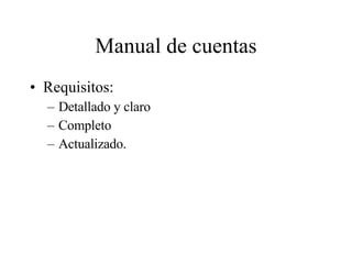 Manual de cuentas Requisitos: Detallado y claro Completo Actualizado. 