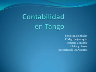 Contabilidad en Tango Cuentas Longitud de niveles Código de jerarquía Ejercicio Contable Inicios y cierres Recorrido de los Asientos 