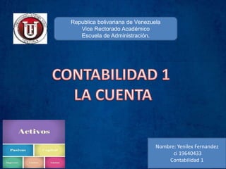 Republica bolivariana de Venezuela
Vice Rectorado Académico
Escuela de Administración.
Nombre: Yenilex Fernandez
ci 19640433
Contabilidad 1
 