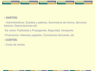1.4 DEFINICIÓN Y ESPECIALIZACIÓN DE LA CONTABILIDAD.“La Contabilidad es un proceso que nos permite recopilar, registrar, analizar e interpretar las diversas transacciones contables-financieras suscitadas durante un periodo, con la finalidad de proporcionar información que facilite las funciones de planeación, control y toma de decisiones.”CAMPOS DE APLICACIÓN: La Contabilidad es única en sus principios pero múltiple en sus aplicaciones, pudiendo hablar de algunas clases como: Contabilidad comercial o general: se utiliza en noegocios de compra y venta de mercaderías y servicios no financieros. Ej. Supermercados La favoritaContabilidad de costos: se utiliza en empresas manufactureras, mineras, agrícolas y pecuarias. Ej  INAPESA.Contabilidad Gubernamental: empleada por empresas y organismos del estado. Ej. Ministerios.Contabilidad de instituciones financieras: Utilizada en entidades financieras para registro de operaciones y servicios bancarios. Ej. Bancos, mutualistas, cooperativas de ahorro y crédito, etc.1.5 Propiedad, derechos de los propietarios y obligacionesPropiedad  Conjunto de bienes materiales, valoresy productos inmateriales: ACTIVO