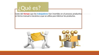 Costo del tiempo que los trabajadores han invertido en el proceso productivo
en forma manual o mecánica y que se utiliza para fabricar los productos.
¿Qué es?
 