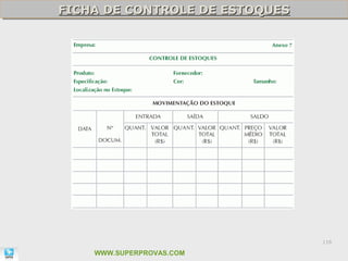 FICHA DE CONTROLE DE ESTOQUES
FICHA DE CONTROLE DE ESTOQUES




                                116

    WWW.SUPERPROVAS.COM
 