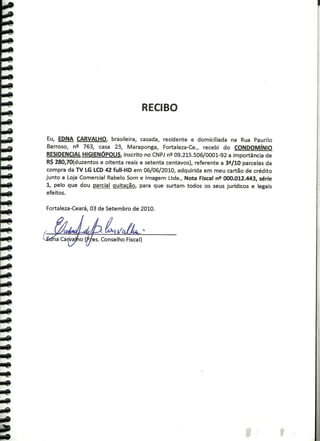 Prestação de Contas - Agosto 2010