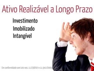 Ativo Realizável a Longo Prazo
           Investimento
           Imobilizado
           Intangível



Em conformidade com Leis nos. 11.638/07 e 11.941/2009
 