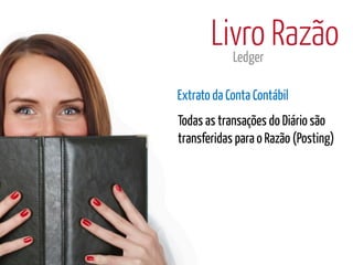 Livro Razão
         Ledger

Extrato da Conta Contábil
Todas as transações do Diário são
transferidas para o Razão (Posting)
 