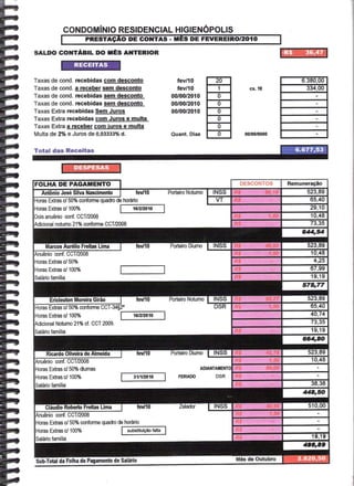 Prestação de Contas - Fevereiro 2010