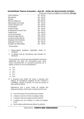 Contabilidade Tópicos Avançados – Aula 09 – Análise das Demonstrações Contábeis
                                     Professores: Francisco Velter & Luiz Roberto Missagia




                   INICIATIVA: PONTO DOS CONCURSOS                                     21
 