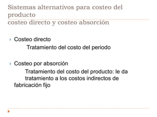 Costos reales, costos normales y costos estandaresEl sistema periódicoEl sistema perpetuoESTÁNDARNORMALESComprende la determinación de estándares de eficiencia y precio prima materia prima, mano de obra directa y costos indirectos de fabricación, antes de la producciónREALESSe normalizan los costos indirectos de fabricación.Los CIF deben estimarse porque no incurren uniformemente en todo el periodo e incurre en numerosos elementos que no revelan una relacional proporcional con la actividad productivaTal como se incurrenEl sistema perpetuo