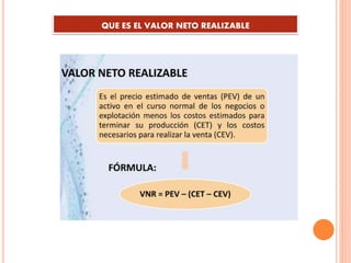 QUE ES EL VALOR NETO REALIZABLE
 