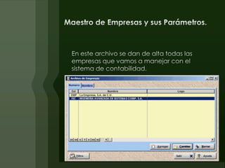 Balance General y Estado de Resultados.Estos reportes son los más conocidos en contabilidad ya que generalmente son los que se utilizan como base para la toma de decisiones en una empresa.Una de las ventajas de este sistema es que se pueden obtener estos reportes a cualquier nivel, de manera que el usuario puede tener varias opciones de presentación de estos reportes según el grado de desglose que requiera.