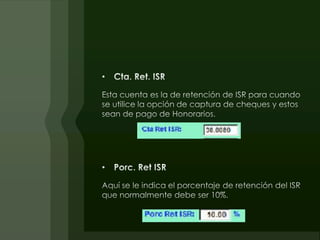 Cta. Activo.El número de la primer cuenta de activo, en este caso deberá ser también la primer cuenta en el catalogo. Generalmente (10.0000) aunque se puede empezar con (01.0000) y para poder utilizar mas números de cuenta.