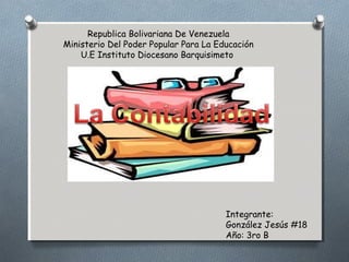 Republica Bolivariana De Venezuela
Ministerio Del Poder Popular Para La Educación
U.E Instituto Diocesano Barquisimeto

Integrante:
González Jesús #18
Año: 3ro B

 