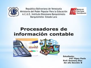 Republica Bolivariana de Venezuela 
Ministerio del Poder Popular Para la Educación 
A.C.U.E. Instituto Diocesano Barquisimeto 
Barquisimeto- Estado Lara 
 