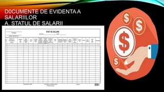 D0CUMENTE DE EVIDENTA A
SALARIILOR
A. STATUL DE SALARII
 