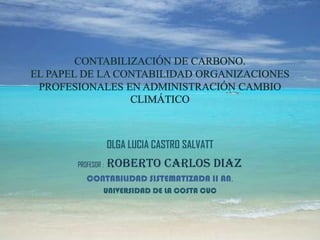 OLGA LUCIA CASTRO SALVATT
PROFESOR :   ROBERTO CARLOS DIAZ
   CONTABILIDAD SISTEMATIZADA II AN.
         UNIVERSIDAD DE LA COSTA CUC
 
