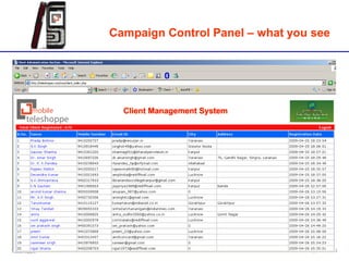 Campaign Control Panel – what you see




Teleshoppe                                   Enterprise Client
 