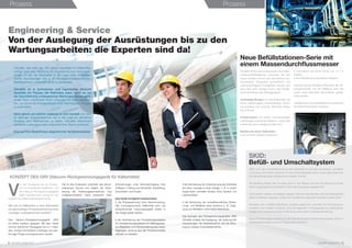 Prozess
Engineering & Service
Von der Auslegung der Ausrüstungen bis zu den
Wartungsarbeiten: die Experten sind da!
KONZEPT DES GRV (Vakuum-Rückgewinnungsgerät für Kältemittel)
Ziel ist das Evakuieren unterhalb des atmos-
phärischen Drucks und folglich die Redu-
zierung der Treibhausgasemissionen. Das
maßgeschneiderte Gerät entspricht Ihren
Anforderungen unter Berücksichtigung Ihrer
Auflagen in Bezug auf Sicherheit, Aufstellung,
Vorschriften und Kosten.
Das Gerät ermöglicht insbesondere:
• die Rückgewinnung ohne Verschmutzung,
das zurückgewonnene Kältemittel kann bei
entsprechender Ursprungsqualität wieder in
die Anlage gefüllt werden,
• die Optimierung des Produktionsprozesses
für Hersteller/Konstrukteure von Kälteaggrega-
ten (Reparatur und Wiederbefüllung des neuen
Aggregats, ohne es aus der Produktionskette
nehmen zu müssen),
SKID:
Befüll- und Umschaltsystem
SKID, nach dem Lastenheft eines Kunden entwickelt, ist eine Gas-Konditionier- und Befüll-
vorrichtung, die Drücke zwischen 10 und 40 bar bearbeiten kann, wobei diese Daten den
Kundenanforderungen entsprechend variieren können.
Die Befüllung erfolgt über Pumpen (eine für den Betrieb und eine als Stand-by-Pumpe),
deren Ausgangsdruck automatisch nach dem Saugdruck geregelt wird.
Die Container werden auf Waagen gelagert. Während des Betriebs wird das Nettogewicht
jedes Containers angezeigt, sodass die verbleibende Kapazität kontrolliert werden kann.
Nachdem der in Betrieb befindliche Container geleert ist, schwenkt die Vorrichtung au-
tomatisch zum zweiten Container, ohne die Gaszufuhr in Flüssigphase zu unterbrechen.
Anlagen mit Fernüberwachung: Entsendung einer neuen Containeranforderung.
Diese Hochleistungsvorrichtung für die Optimierung des Produktionsprozesses ist für In-
dustrieanwendungen sowie für Erstausrüster bestimmt.
Prozess
• die Vermeidung der Unterbrechung der Kühlkette
bei einer Leckage in einer Anlage, z. B. in einem
Supermarkt, schneller Einsatz ohne Verderb von
Lebensmitteln,
• die Verkürzung der umweltfreundlichen Entlee-
rungs- und Befüllzeit eines Systems (z. B. Zulas-
sung von Behältern ohne Kältemittelverlust).
Das Konzept des Rückgewinnungsgerätes GRV
Climalife umfasst die Auslegung, die Lieferung der
Ausrüstungen, die Inbetriebnahme und die Schu-
lung an unseren Industriestandorten.
V
on der Auslegung bis zur Produk-
tion von spezifischen Systemen - mit
dem Vakuum-Rückgewinnungsgerät
bietet Climalife eine Lösung für das
Problem der Kältemittelrückgewinnung.
Wie soll ein Kältemittel in einer Rekordzeit
bei gleichzeitiger Prozessoptimierung ohne
Leckagen zurückgewonnen werden?
Das Vakuum-Rückgewinnungsgerät GRV
ist hierfür bestens geeignet. Mit dem Gerät
können sämtliche Flüssiggase bis zu 1 mbar
abs. schnell und effizient in flüssiger und gas-
förmiger Phase zurückgewonnen werden.
8 I Climalife contact N°2 Climalife contact N°2 I 9
Neue Befüllstationen-Serie mit
einem Massendurchflussmesser
Climalife hat für seine Erstausrüster neue Multi-
funktions-Befüllstationen entwickelt. Mit den
neuen Geräten können die nachstehend be-
schriebenen Tätigkeiten automatisch und
aufeinanderfolgend durchgeführt werden und
zwar über einen einzigen Hoch- oder Nieder-
druck-Anschluss des Kälteaggregats.
Dichtheitsprüfungen: An zwei Sollpunkten mit
Druck beaufschlagen (hoher/niedriger Druck),
mit trockener Luft und/oder Stickstoff, Helium
bis zu 80 bar.
Funktionstests: Die beiden Anschlussstellen
unabhängig voneinander ablassen, wobei, falls
notwendig, eine Leckage simuliert wird.
Befüllen mit einem Kältemittel:
• bis zu einem Sollwert evakuieren,
• automatisch bei einem Druck von +/-1 %
befüllen,
• die Füllschläuche automatisch entleeren.
Optional können sämtliche Parameter der Ver-
suchsprotokolle und der Befüllung über das
Lesen eines Barcodes automatisch gespei-
chert werden.
Climalife kann seine Befüllstationen sämtlichen
Sonderanforderungen anpassen.
Climalife, seit mehr als 100 Jahren Spezialist für Kältemittel,
verfügt über eine Abteilung für Engineering und Serviceleis-
tungen, in der die Mitarbeiter in der Lage sind, bedarfsge-
rechte Ausrüstungen wie z. B. Rückgewinnungsstationen,
Befüllstationen, Umschalt-Skids zu entwickeln.
Climalife ist in technischer und logistischer Hinsicht
ebenfalls ein Partner, der Maßstäbe setzt, wenn es um
die Durchführung umfangreicher Wartungsarbeiten geht.
Unser Team unterbreitet Ihnen Lösungen für Wartungsarbei-
ten, um somit die Energieeffizienz Ihrer thermischen Anlagen
zu optimieren.
Ganz gleich um welche Leistung es sich handelt, wir sind
Ihr alleiniger Ansprechpartner, der in der Lage ist, sämtliche
Einsätze und Maßnahmen zu leiten. Climalife übernimmt
sämtliche Leistungen oder unterstützt Ihre Teams punktuell.
Eine auf Ihre Bedürfnisse abgestimmte Verfahrensweise!
 