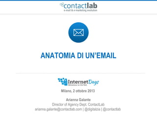 Arianna Galante
Director of Agency Dept. ContactLab
arianna.galante@contactlab.com | @digitalzia | @contactlab
Milano, 2 ottobre 2013
ANATOMIA DI UN’EMAIL
 