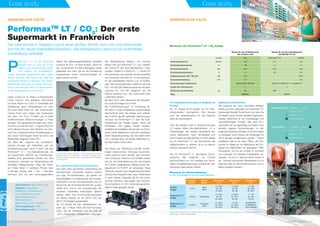 Case study
PerformaxTM
LT / CO2
: Der erste
Supermarkt in Frankreich
Der Intermarché in Trégueux macht einen großen Schritt nach vorn und entscheidet
sich für ein neues Kaskadenkühlsystem, das energetische Leistung mit nachhaltiger
Entwicklung verbindet.
GEWERBLICHE KÄLTE
6 I Climalife contact Nr. 4
Unternehmen: Sarl Central Froid
Tätigkeit: Gewerbliche
Kältetechnik, Klimatisierung
und Inbetriebnahme oder
Störungsbehebung an
Wärmepumpen
Ort: St Brieuc (22) - Frankreich
Gründungsdatum: 1982
Beschäftigtenzahl: 12 Personen
Case study
GEWERBLICHE KÄLTE
Climalife contact Nr. 4 I 7
P
erformaxTM
LT ist als Kältemittel
aktueller denn je, wenn es um die
Erfüllung der Anforderungen großer
und mittlerer, auf Energieeinspa-
rungen bedachter Supermärkte geht. Diese
Ansicht teilt auch Herr Piermé, der Leiter des
Intermarché Marktes in Trégueux: «Wir achten
jeden Monat besonders auf unseren Stromver-
brauch und versuchen alles, um diesen bedeu-
tenden Budgetposten zu reduzieren.»
Dieser unweit von St. Brieuc im Departement
Côtes d’Armor (22) gelegene Intermarché
mit einer Fläche von 2225 m² beschließt eine
Erweiterung seiner Verkaufsfläche um über
30% (auf damit 3000 m²). Das Unternehmen
Central Froid wird wegen des Austauschs
der alten, mit R-22, R-408A und R-404A
funktionierenden Kältevorrichtungen zu Rate
gezogen. Die geographische Nähe des Unter-
nehmens und die seit dem 1. August 2008 von
Herrn Mickael Rouxel, dem Direktor von Cen-
tral Froid, ausgesprochenen Empfehlungen zu
den neuen Technologien finden ein Echo; die
Bauarbeiten beginnen Ende 2011.
Die Wahl fällt, aufgrund der umwelttech-
nischen Vorzüge der Kältemittel und der
Energieeinsparungen durch R-407F, auf eine
PerformaxTM
LT / CO2
-Kaskadenanlage. Da
der Supermarkt während der Erweiterungs-
arbeiten nicht geschlossen werden soll, sind
technische Lösungen zur Sicherstellung der
ständigen Kälteproduktion nötig. Die Arbei-
ten finden daher in mehreren Phasen über
4 Monate hinweg statt; 4 bis 7 Techniker
kümmern sich um den ordnungsgemäßen
Ablauf. Der Kälteanlageninstallateur empfiehlt
zunächst ein CO2
/ R-404A-System, damit mit
den vorhandenen R-404A-Kühlregalen weiter
gearbeitet und dann die für die Erweiterung
vorgesehenen neuen Kühlvorrichtungen er-
gänzt werden können.
Von links nach rechts: Sébastien Corre, Kältetechniker– Mickael
Rouxel, Direktor von Central Froid – H. Piermé, Leiter des Super-
marktes – Pierre-Emmanuel Danet, Verantwortlicher des Climalife-
Techniksupports
Ein optimiertes Kälteproduktionssystem
Das nach einer gründlichen Überprüfung der
Anforderungen entwickelte System besteht
aus zwei HK-Kühleinheiten, die jeweils mit
Drehzahlreglern zur Begrenzung des Energie-
verbrauchs und der Kurzzyklenstarts und zur
Steuerung der Kompressorfunktionen ausge-
stattet sind, und so den Anforderungen der
einzelnen Kühlstellen bestmöglich gerecht
werden sollen. Das Druckminderungssystem
der Marke Danfoss ist mit AKCC 550 und
AKCC 750 Reglern ausgestattet.
Die CO2
-Einheit für den Tiefkühlbereich be-
steht aus 3 Bitzer 2EHC-3K-40S Kompres-
soren, die vier Kühlregale und die zwei auf
-25°C eingestellten Kühlkammern versorgen.
Die Niederlassung Rolesco von Rennes
lieferte 500 kg PerformaxTM
LT zum befüllen
der Einheit für den Normalkühlbereich. Diese
umfasst 4 Bitzer (3 x 6H25-2Y / 1 x 6H35-2Y)
Kompressoren, eine variable Hochdruckeinheit
und produziert die Kälte für 14 Arbeitsräume,
für die klimatisierten Räume und 18 Kühlre-
gale. Was die Kondensation betrifft so wird ein
EXL 14A 50S SR Plattenaustauscher mit einer
Leistung von 150 KW eingebaut, der die
Wärme aufnimmt und den Supermarkt über
Lufterhitzer beheizt.
Bis April 2012, dem Abschluss der Bauarbei-
ten, läuft die Anlage mit R-404A.
Die R-404A/PerformaxTM
LT Umrüstung fin-
det dann in einer erfolgreichen achtstündigen
Nachtschicht statt. Die Anlage wird entleert,
das R-404A gemäß geltenden Verordnungen
entsorgt und PerformaxTM
LT über die Kühl-
mittelstrecke der Anlage injiziert. Damit die
Kühltheken nicht geleert werden müssen,
empfiehlt der Installateur den Einsatz von Trock-
eneis. Diese Maßnahme verhindert außerdem
einen Temperaturanstieg, der die Gefahr einer
CO2
,-Leckage birgt, da dieses Kältemittel un-
ter sehr hohem Druck steht.
Auf Ebene der Überhitzung werden Einstel-
lungen vorgenommen. Eine enge Zusammen-
arbeit zwischen Herrn Rouxel, den Unterneh-
men Honeywell, Danfoss und Climalife erwies
sich für die Parametrierung des ursprünglich
für R-404A vorgesehenen elektronischen Re-
gelsystems für R-407F als notwendig. Diese
Fallstudie erlaubte dem Regelsystemhersteller
Danfoss die Integration des neuen Kältemittels
in seine Geräte. Dasselbe gilt für das Unter-
nehmen Siemens, das wegen des Polycool-
Druckminderers im CO2
-Verdunstungsverflüs-
siger zu Rate gezogen wurde.
10% Energieeinsparungen im Vergleich zu
R-404A
Am 16. August 2012 werden vor Ort Funk-
tionskontrollen durchgeführt. Drei Monate
nach der Inbetriebnahme ist das Ergebnis
mehr als überzeugend.
Trotz der größeren Zahl an Kühlvorrichtungen
(12 weitere Meter Normalkühltheken, 10 m
Tiefkühlregale, drei weitere klimatisierte Be-
reiche: Backwaren, Fisch, Schnittkäse) und
einer Erweiterung des Marktes um 30% gelingt
es mit PerformaxTM
LT, die Stromkosten der
Kälteproduktion zu senken, da es zu keinem
höheren Verbrauch kommt.
Die mit PerformaxTM
LT gemessene Strom-
aufnahme fällt verglichen mit R-404A
durchschnittlich um 10% niedriger aus. Die er-
zielten Energieeinsparungen entsprechen den
theoretisch geschätzten Werten.
Allgemeine Zufriedenheit
Der aufgrund der zuvor errichteten Anlagen
bereits von den Leistungen von PerformaxTM
LT
überzeugte Mickaël Rouxel freut sich über die
mit diesem neuen System erzielten Ergebnisse.
„Dieses Kältemittel ist ein zuverlässiges und
zukunftsträchtiges Produkt. Seit April 2011
verwenden wir es regelmäßig und haben noch
keinerlei negative Rückmeldungen zu den
laufenden Systemen erhalten. Es kommt weder
zu Leckagen noch müssen die Dichtungen an
den E-Ventilen ausgetauscht werden.“  Dieser
Installateur hält es für seine Pflicht, die End-
kunden im Alltag auf die Bedeutung des Ein-
satzes von Kältemitteln mit geringerem GWP
hinzuweisen, um so die Umwelt zu schützen
und Lösungen mit besserer Energiebilanz an-
zubieten. „Ich bin 31 Jahre alt. Nach meinen in
der Schweiz verbrachten Arbeitsjahren ist mir
bewusst, dass wir die Umwelt schützen und im
Alltag würdigen müssen.»
Einheit für den Tiefkühlbereich
HK eCO2Gen 40/3
Einheit für den Normalkühlbereich
HK MOPSH 213 4P
Einheit CO2
PerformaxTM
LT R-404A
Verdampfungsdruck Bar eff. 10.5 2.9 3.6
Verdampfungstemperatur °C -36 -8 -8
Kondensationsdruck Bar 29.2 20.5 19.5
Kondensationstemperatur °C -5 45 45
Kälteleistung (SC=10K / SR=3K) kW 37.8 - 234.7
Kompressionsleistung kW 11.1 - 110
Kompressortyp/-bezeichnung Bitzer 2EHC-3K-40S Bitzer (3 x 6H25-2Y / 1 x 6H35-2Y)
Anzahl der Kompressoren 3 4
Füllmenge des Kühlmittels kg 90 500 -
Öltyp BSE60K BSE32
Außentem-
peratur
Ablese-
datum
Kompressor
Nr. 2
Kompressor
Nr. 3
Kompressor
Nr. 4
R-404A-
Anlage
+ 19°C
April
2012
I1= 35.9
I2= 36
I3= 36.2
I1= 35.8
I2= 36
I3= 36
I1= 36
I2= 35.9
I3= 36.1
PerformaxTM
LT
Anlage
+ 18,5°C Umrüstung
I1= 32.8
I2= 33
I3= 32.9
I1=33.3
I2= 33.1
I3= 33
I1= 33
I2= 32.7
I3= 33
PerformaxTM
LT
Anlage
+ 22,8°C
16 August
2012
I1= 33.2
I2= 32.8
I3= 33.2
I1= 33
I2= 32.6
I3= 32.4
Kompressor
im Stillstand -
nicht verlangt
Merkmale der PerformaxTM
LT / CO2
Anlage
Messung der Stromaufnahme
an den Kompressoren des Normalkühlbereichs
Normalkühlbereich T Verdampf. = -10,3°C
T Kond = 37,1°C
Maschine: 71%
Kondensator: 83%
Tiehkühlbereich T Verdampf. = -32,8°C
T kond = -7,1°C
Maschine: 71%
Kondensator: 0%
Schema der mit PerformaxTM
LT betriebenen Einheit für
den Normalkühlbereich von HK Refrigeration
Hinweis: Der Kompressor Nr. 1 taucht in dieser Tabelle nicht auf, da die Ablesungen nicht von Bedeutung sind. Dieser Kompressor
läuft ständig mit einem Leistungsregler.
 