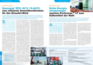 Case study
INDUSTRIELLE KÄLTE
6 I Climalife contact Nr. 5
Firma: Etablissements Joseph
Tätigkeit: Kühlsysteme für Indus-
trie und Handel / Gewerbeküchen
/ Luftaufbereitung, Klimasysteme,
Heizung
Standort: Queven (01) - Frankreich
Gründungsdatum: 1964
Beschäftigte: 25 Mitarbeiter
Case study
GEWERBLICHE KÄLTE
Climalife contact Nr. 5 I 7
Echte Energie-
einsparungen
machen PerformaxTM
LT zum
Kältemittel der Wahl
Greenway®
RTU -30°C / R-407F:
eine effiziente Umweltkombination
für das Giraudet-Werk
Während der Einsatz von Performax™ LT (R-407F) als R-404A-Ersatz in Supermarkt-
anwendungen in den letzten zwei Jahren gut dokumentiert ist, kann das Kältemittel
genauso gut in anderen R-404A-Anwendungen wie der Lebensmittellagerung und
Nahrungsmittelverarbeitungsprozessen eingesetzt werden.
Das Unternehmen Giraudet, ein im französischen Bourg-en-Bresse (01) ansässiger Her-
steller der französischen Klößchenspezialität ‘Quenelles’, hat sich für ein neues indirektes
Kälteproduktionssystem als Ersatz für seine bisherige R-22 Anlage entschieden. Diese
Entscheidung steht mit der Umweltpolitik des Unternehmens im Einklang.
A
ls das in Norfolk ansässige Unter-
nehmen JD Cooling Limited
2011 gezwungen war, ein altes
R-22-Kühlsystem in einem Lager-
bereich bei einem der größten Kartoffelliefe-
ranten Großbritanniens auszutauschen, bat
es Climalife UK um eine Empfehlung bezüg-
lich des zu verwendenden Kältemittels. Statt
R-404A wählte es letztlich Performax™ LT
(R-407F), um so zu einer Verringerung des
CO2
-Fußabdrucks des Systems beizutragen.
Der fragliche Lagerraum umfasste eine
Kühlvorrichtung mit einem konventionellen,
thermostatischen Reglerventil, bei Fixed-
Speed- Kondensatorlüftern, die mit einem
Druckschalterset das ganze Jahr über liefen.
JD Cooling begann das Projekt mit der Planung
eines neuen, maßgefertigten Designs für die
Ausrüstung im Laden; dazu gehörte eine
Kühlvorrichtung, diesmal aber mit nach dem
Push-Prinzip funktionierenden Lüftern und
variablem Lamellenabstand, wodurch der durch
die Direktexpansionskühlung (DX) bewirkte
Austrocknungseffekt gemindert werden sollte.
Zusätzlich zur Kühlvorrichtung umfasste die
neue Ausrüstung elektronische Reglerven-
tile zur Anpassung des Kältemitteldurchflus-
ses, und einen mit variabler Geschwindigkeit
betriebenen Kompressor und Kondensatorlüf-
ter für ein ausgewogeneres System mit grö-
ßerer Energieeffizienz. Das neue System sollte
anstelle von R-404A, das bis dahin über viele
Jahre hinweg das bevorzugte Kältemittel bei
diesen Anwendungen war, mit Performax™ LT
(R-407F) betrieben werden. Außerdem wurde
das System leckagedicht ausgelegt. Die Ent-
scheidung für den Einsatz von Performax™ LT
wurde zusätzlich dadurch erleichtert, dass es
einen GWP-Wert von weniger als der Hälfte
von R-404A besitzt, nämlich 1824 gegenüber
3922. Performax™ LT wurde auch bevorzugt,
weil es eine höhere Energieeffizienz aufweist
als R-404A.
JD Cooling entdeckte das wahre Energiespar-
potenzial von Performax™ LT: Zusammen mit
den beschlossenen Designverbesserungen
konnten in der neuen Anlage die Betriebskos-
ten verglichen zur vorherigen Ausrüstung um
über 25% gesenkt werden; auf diese Weise
wurden monatliche Einsparungen in der Grö-
ßenordnung von 4000 kW möglich. Da das
Unternehmen derzeit gemeinsam mit den Lie-
feranten an der Entwicklung einer Reihe von
Kühlkomponenten arbeitet, die den reibungslo-
sen und effizienten Betrieb der mit diesem Pro-
dukt arbeitenden Systeme sicherstellen sollen,
hofft man, in Zukunft noch bessere Ergebnisse
zu erzielen.
Obgleich die Ergebnisse der F-Gas-Revision
zum Zeitpunkt der Erstellung dieses Artikels
noch nicht vorlagen, kann die Verwendung von
R-404A in neuen Anlagen aufgrund des GWP
von 3922 nicht länger gerechtfertigt werden.
JD Cooling Limited hat nicht nur eine Anlage
gebaut, die mit Performax™ LT effizienter läuft,
sondern das Unternehmen unterstützte seine
Kunden auch dabei, sicherzustellen, dass
ihre neue Anlagen die Anforderungen großer
Einzelhändler erfüllen, die die Lieferanten
drängen, auf einem zunehmend für die CO2
-
Problematik sensibilisierten Markt ihren CO2
-
Fußabdruck zu verringern.
S
eit 2004 hat das Haus Giraudet
ein Hygiene-, Sicherheits- und
Umweltprogramm zur Einführung
gebracht. Daneben führt das auf die
Herstellung von Premium-Frischeprodukten
spezialisierte Unternehmen zahlreiche weitere
Projekte durch. Der Pyralentransformator
wird ersetzt, der Wasserverbrauch wird um
30% vermindert, es werden Energiestudien
durchgeführt, um den Strom- und Gasverbrauch
zu mindern... Dabei wird sich das Unternehmen
darüber klar, welcher wichtiger Anteil am
Stromverbrauch der Kälteproduktion zukommt.
„Auf der Grundlage dieser Feststellung haben
wir die Entscheidung getroffen, die seit dreißig
Jahren in Betrieb befindlichen Kälteaggregate
auszutauschen und uns mit den möglichen
Ersatzlösungen auseinanderzusetzen. Und mit
dem Verbot der Anwendung des R-22 zum
1. Januar 2015 sahen wir uns gezwungen
zu handeln.”, so Patrick Battendier, der
Generaldirektor der Niederlassung. Das im
Jahr 1910 gegründete Unternehmen Giraudet
beschäftigt heute 45 in zwei Schichten
tätige Mitarbeiter, die pro Jahr 1300 Tonnen
Quenelles, Saucen und Suppen herstellen.
80% der Produkte werden über Supermärkte,
12% in den eigenen Boutiquen in Paris, Lyon
und Bourg-en-Bresse vertrieben und 8%
geht an das Gaststättengewerbe. Der dabei
erwirtschaftete Umsatz beläuft sich auf 8
Millionen Euro. Die Fläche des Standorts
liegt bei 4500 m². Mehr als die Hälfte der
Abteilungen erfordert eine Temperatur
zwischen 2 und 4°C; hierbei handelt es sich in
erster Linie um die Verpackungsräume, die
Auftragsvorbereitungsabteilung und
der Versand. Die andere Hälfte ist der
Produktion, d.h. dem Teil der Herstellung
gewidmet, in dem die Rohstoffe miteinander
vermengt werden. In diesen Werksteilen ist
keine Temperaturkontrolle erforderlich. Die
Kälteproduktion erfolgt bislang über ein direktes
Druckminderungssystem mit R-22, dessen
Ertrag bei ungefähr 30% liegt. Im Jahr 2011
nimmt das Haus Giraudet mit 4 Lieferanten
Kontakt auf, um diese Anlage zu ersetzen.
Zwei Anlagentypen werden vorgeschlagen:
R-404A mit direkter Druckminderung oder ein
indirektes System mit Eiswasserproduktion. Der
Auftrag wird letztendlich an das in der Nähe
angesiedelte Familienunternehmen Ets Joseph
erteilt, das eine R-407F / Greenway®
RTU
-30°C Lösung von Climalife anbietet. „Unser
Kunde wollte die Kältemittel zentralisieren und
abgrenzen. In diesem Zusammenhang bot sich
die Glykolwasserlösung an, da hierdurch der
Wert der Anlage gesteigert und ein optimierter
Investitionsertrag gesichert werden konnte,
so der technische Verantwortliche Nicolas
Joseph. Wir wollten einen Lieferanten, der
uns eine maßgeschneiderte Lösung bietet.
Wir haben mit R’System verhandelt und die
Anlage konzipiert.“ Das Projekt beginnt im
Jahr 2013 mit der vorbereitenden Installation
eines Edelstahlrohrnetzes in allen betroffenen
Abteilungen. Im Anschluss daran wird das
Modul im Februar auf der Plattform installiert.
Jede modulare R’System Ausstattung mit
entwicklungsfähiger Leistung beinhaltet eine
mit einem Hoch- und Niederdrucksystem
ausgestattete, schwebende NK Zentrale
bestehend aus 4 zugänglichen hermetischen
Bitzer-Kolben-Kompressoren (2 x 272
kw zu -8°C / + 42°C), einen Alpha Laval
Rohrbündelwärmetauscher für die Herstellung
von Eiswasser, einen elektrischen Druckminderer
von Siemens, einen 3000 Liter Ballon und 2
Wilo-Pumpen (Primär- und Sekundärkreislauf).
Beide Zentralen laufen im Automatikmodus
und werden von automatischen Steueranlagen
von Siemens gesteuert. Die Einstellungen
erfolgen auch über ein Articaaufsicht von
R-System. Am Elektrokasten ist ein elektrischer
Verbrauchszähler installiert. Zur Gewährleistung
eines umweltfreundlichen Betriebs wird
außerdem ein Wärmerückgewinnungssystem
auf der Grundlage von Plattenwärmetauschern
mit einem Kalorienzähler eingeführt, mit dessen
Hilfe sich Warmwasser bei einer Temperatur von
45°C/ 50°C zur Reinigung der Produktionsmittel
zurückgewinnen lässt. Im April erfolgt der
Anschluss der Kühlanlage, danach werden die
Pumpen gestartet und man füllt 200 kg R-407F
für eine ordnungsgemäße Inbetriebnahme. Die
Anlage läuft zu Beginn in einem geschlossenen
Kreislauf ohne Verteilung. Danach werden die
ersten R-22 Verdampfer nach und nach entfernt
und durch Kühlkomponenten der Marke Luve
Contardo ersetzt, die mit Greenway®
auf
einer Ausgangsschlaufe von -8°C und einer
Rückschlaufe von -5°C gespeist werden. Die
Produktion des Werks konnte nicht angehalten
werden. Die ersten Rückmeldungen auf der
Grundlage der Temperaturmessungen sind sehr
positiv. Die Kosten dieses Projekts belaufen sich
auf 700.000 Euro, davon dürften 20.000 Euro
in Form von Energieeinsparungszertifikaten
zurückerhalten werden. „Es handelt sich um eine
bedeutende Investition, doch dank der dabei
zum Einsatz gebrachten neuen Technologien
sichern wir unsere Zukunft. Ich würde dies jeder
Zeit wieder tun.”, so Patrick Battendier.
Kühlungsbedarf: 320 KW
Kälteproduktion:
Kälteleistung (-8 / 42°C): 2 x 272 KW - Leistungsaufnahme: 227
KW
Kältemittel: R-407F - Wärmeträger: Greenway®
RTU -30°C
4 hermetische, zugängliche BITZER-Kompressoren 6GE-34Y-
40P
2 Helikoidal-Kondensatoren
Regelung: AUTOMATE BP HP ECO 1 Geschwindigkeitsregler ABB – 1 pro Kreislauf
Hydraulikmodul:
Zweifachpumpe für Primär- und Sekundärkreislauf: (WILO) 4 x DL80/150
2 Plattenaustauscher zur Wärmerückgewinnung (Alpha Laval)
Insgesamt zurückgewonnene Leistung 160 kW (40/45°C)
Mess- und Regelausstattung:
1 Gesamtenergiezähler (SOCOMEC) - 1 Kalorienzähler (Wärmerückgewinnung) -
Steuerung & Überwachung der Arbeitsplätze: Artika Optima EG
Verdampfer:
9 würfelförmige und 10 Deckenverdampfer DF - LUVE CONTARDO
Steuerung JOVENTA – OVENTROP: V3V+ Regelung
Technische Kenndaten des indirekten Systems mit Eiswasserproduktion
 