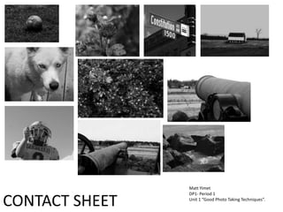 CONTACT SHEET
Matt Yimet
DP1- Period 1
Unit 1 “Good Photo Taking Techniques”.
 