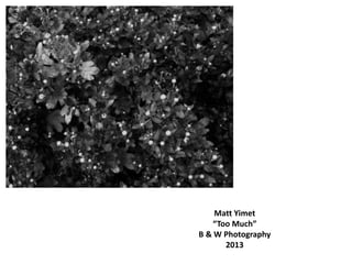 Matt Yimet
“Too Much”
B & W Photography
2013
 