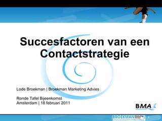 Succesfactoren van een Contactstrategie Lode Broekman | Broekman Marketing Advies Ronde Tafel Bijeenkomst Amsterdam | 18 februari 2011 