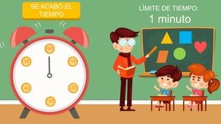INICIAR
TEMPORIZADOR
SE ACABÓ EL
TIEMPO
60
10
20
30
50
40
LÍMITE DE TIEMPO:
1 minuto
 