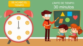 INICIAR
TEMPORIZADOR
SE ACABÓ EL
TIEMPO
30
5
10
15
25
20
LÍMITE DE TIEMPO:
30 minutos
 