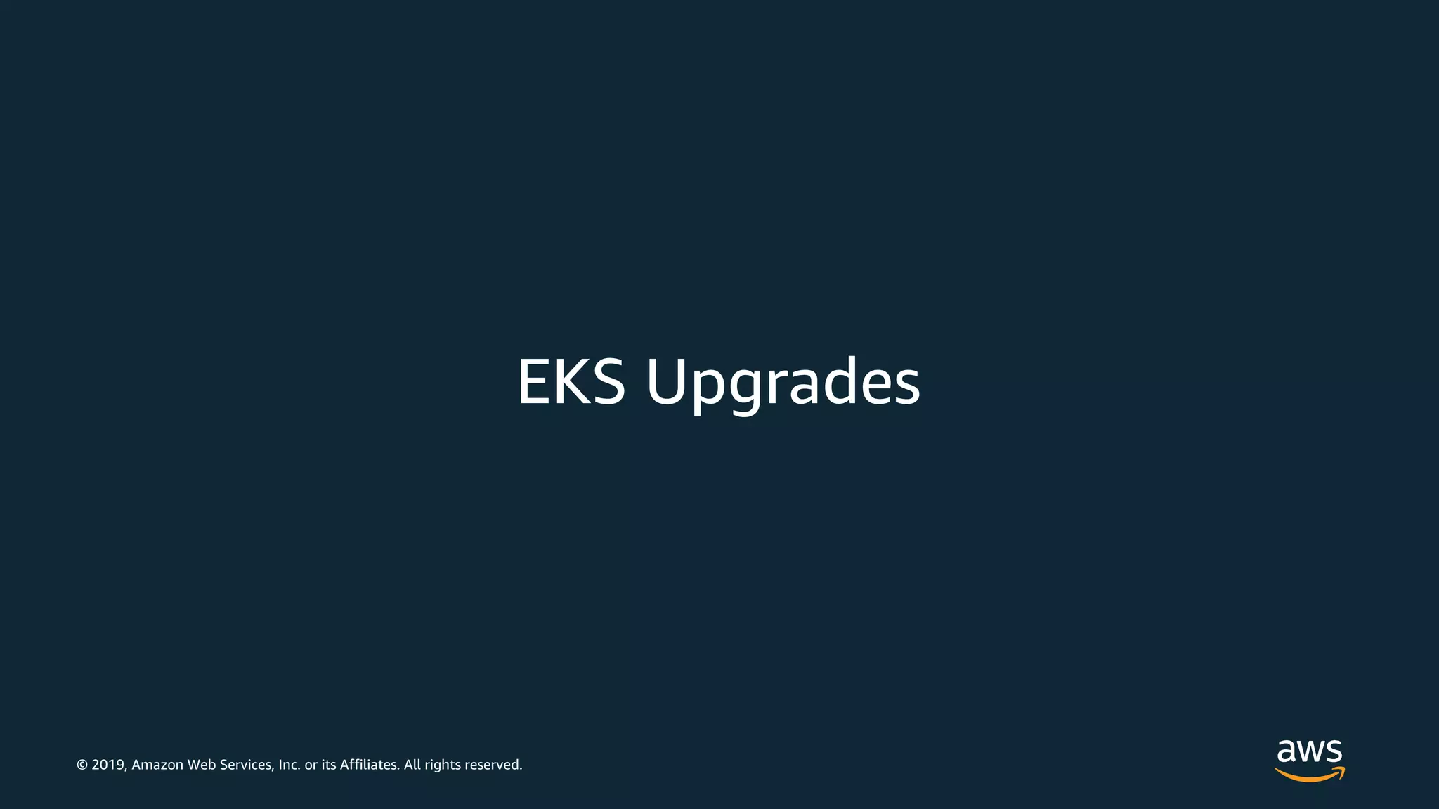 © 2019, Amazon Web Services, Inc. or its Affiliates. All rights reserved.
EKS Upgrades
 