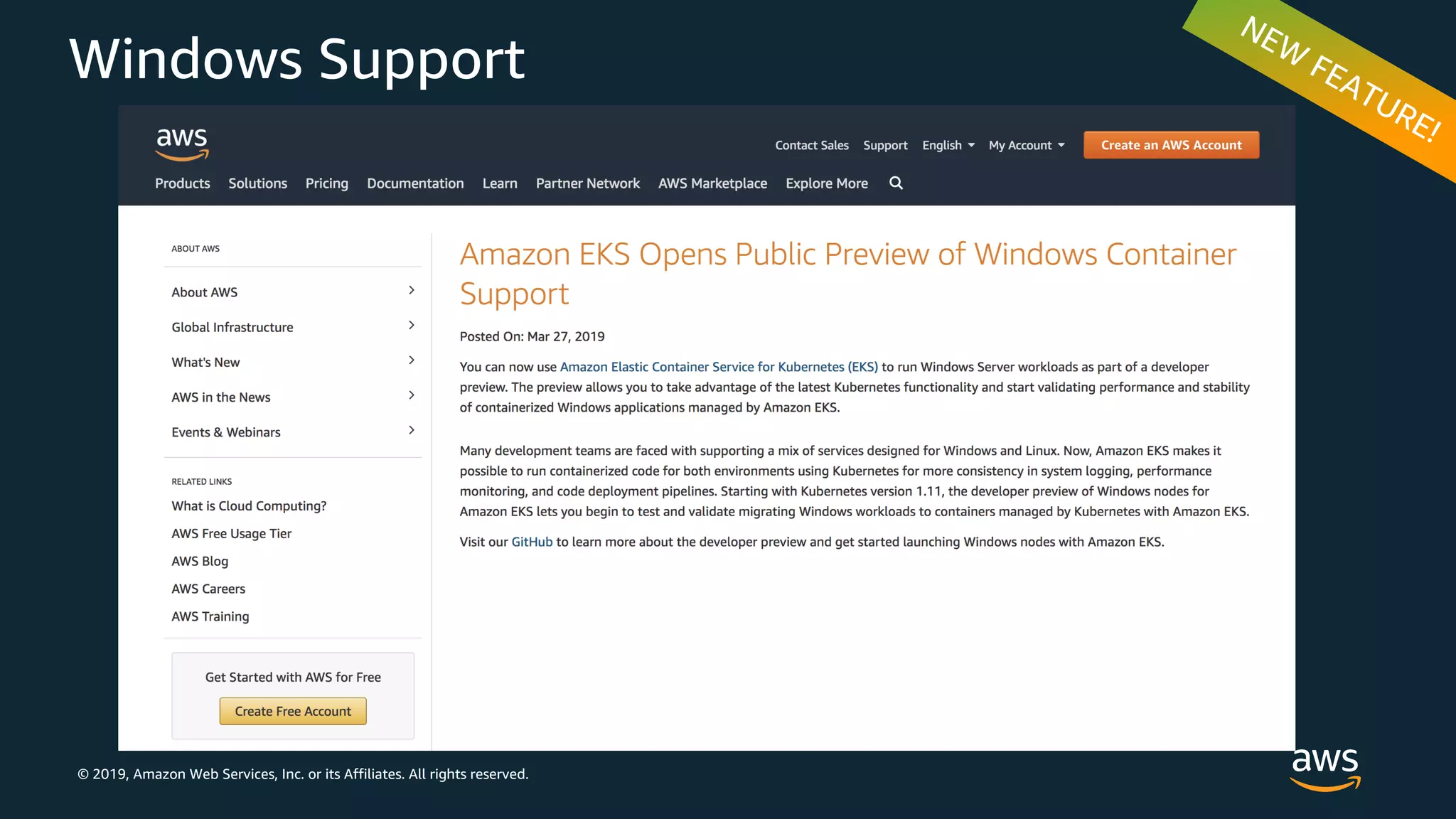© 2019, Amazon Web Services, Inc. or its Affiliates. All rights reserved.
Windows Support
 