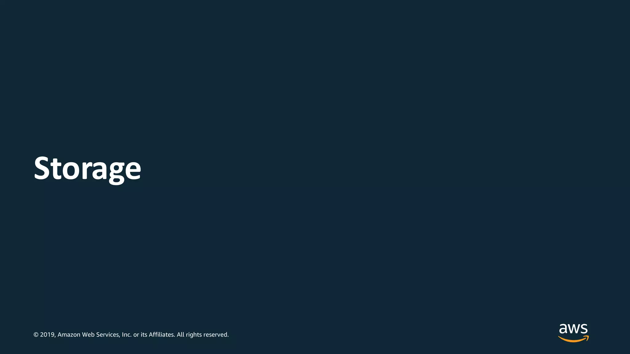 © 2019, Amazon Web Services, Inc. or its Affiliates. All rights reserved.
Storage
 