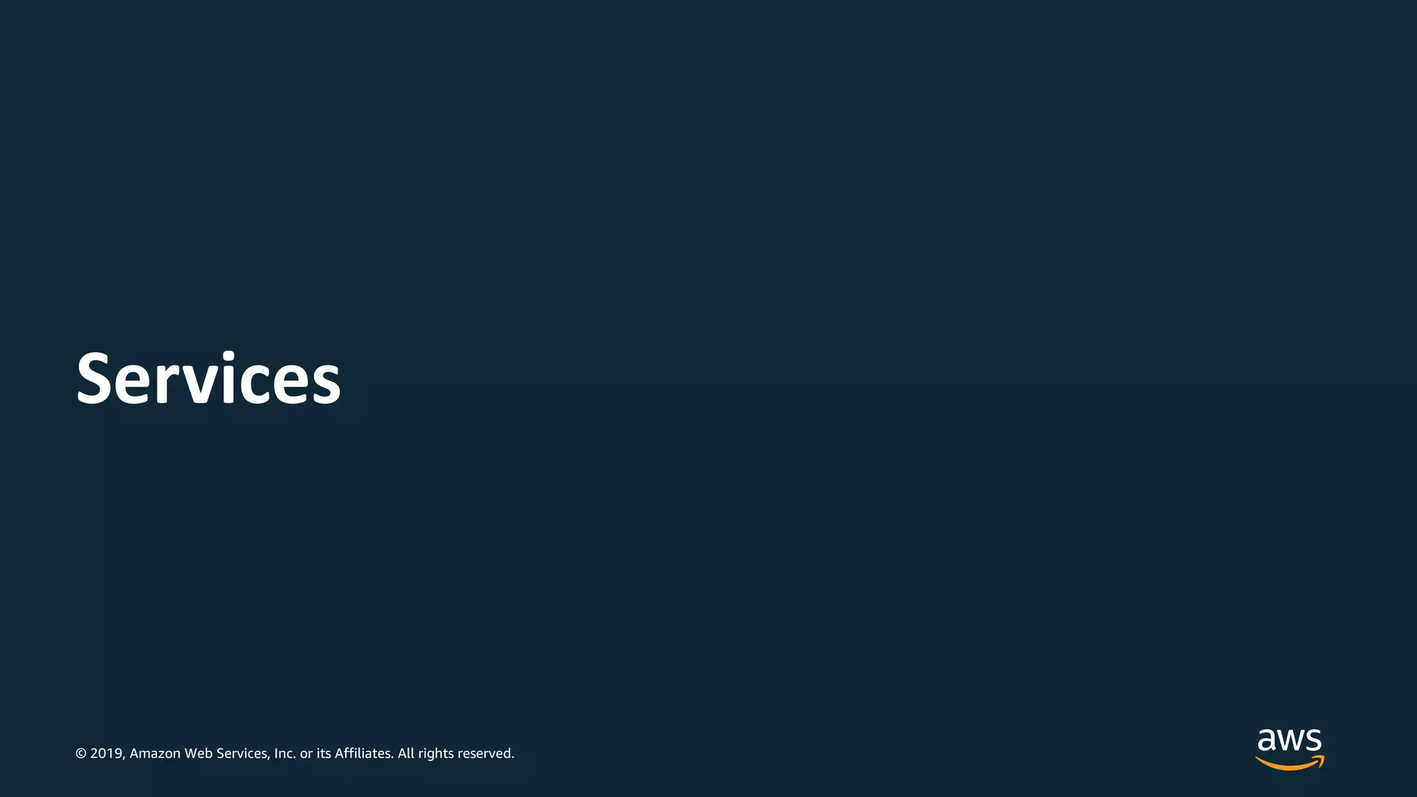 © 2019, Amazon Web Services, Inc. or its Affiliates. All rights reserved.
Services
 