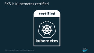 © 2018, Amazon Web Services, Inc. or its Affiliates. All rights reserved.
EKS is Kubernetes certified
 