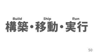 50
構築・移動・実行
Build Ship Run
 