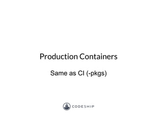 Production Containers
Same as CI (-pkgs)
 