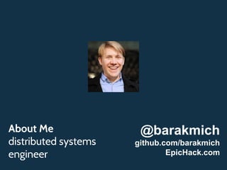 About Me
distributed systems
engineer
@barakmich
github.com/barakmich
EpicHack.com
 