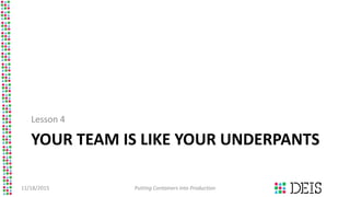 YOUR TEAM IS LIKE YOUR UNDERPANTS
Lesson 4
11/18/2015 Putting Containers into Production
 