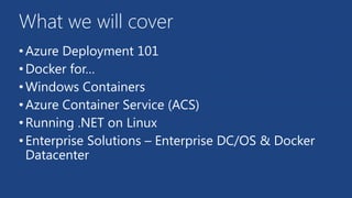 ContainerDays NYC 2016: "Containers in Azure: Understanding the Microsoft Container Ecosystem" (Rob Bagby)