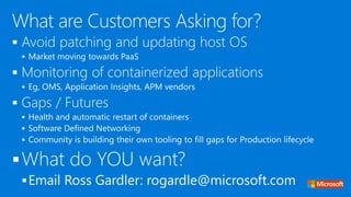 • Sample Containerized Application on Azure
• DevOps and Containers
• What we’re hearing
• New and Cool
 