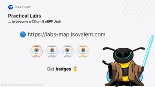 Practical Labs
… to become a Cilium & eBPF Jedi
🌐 https://labs-map.isovalent.com
Get badges 🏅
@raphink | @raphink@mastodon.social
 