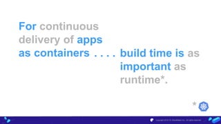 For continuous
delivery of apps
as containers
Copyright 2018-19, WaveMaker Inc., All rights reserved
build time is as
important as
runtime*.
. . . .
*
 