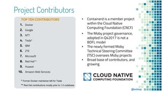 @estesp
▪ Containerd is a member project
within the Cloud Native
Computing Foundation (CNCF)
▪ The Moby project governance...