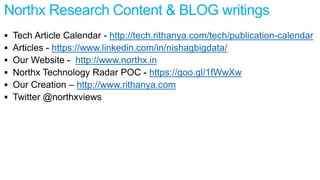http://tech.rithanya.com/tech/publication-calendar
https://www.linkedin.com/in/nishagbigdata/
http://www.northx.in
https://goo.gl/1fWwXw
http://www.rithanya.com
Northx Research Content & BLOG writings
 