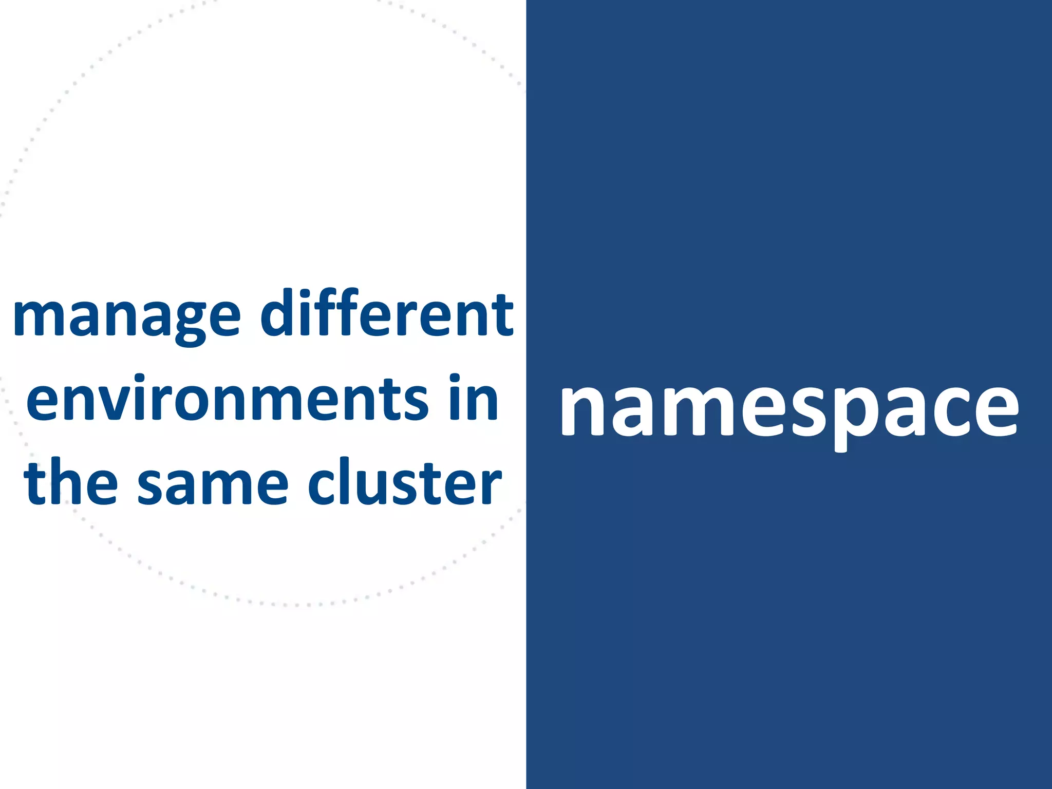 namespace
manage different
environments in
the same cluster
 