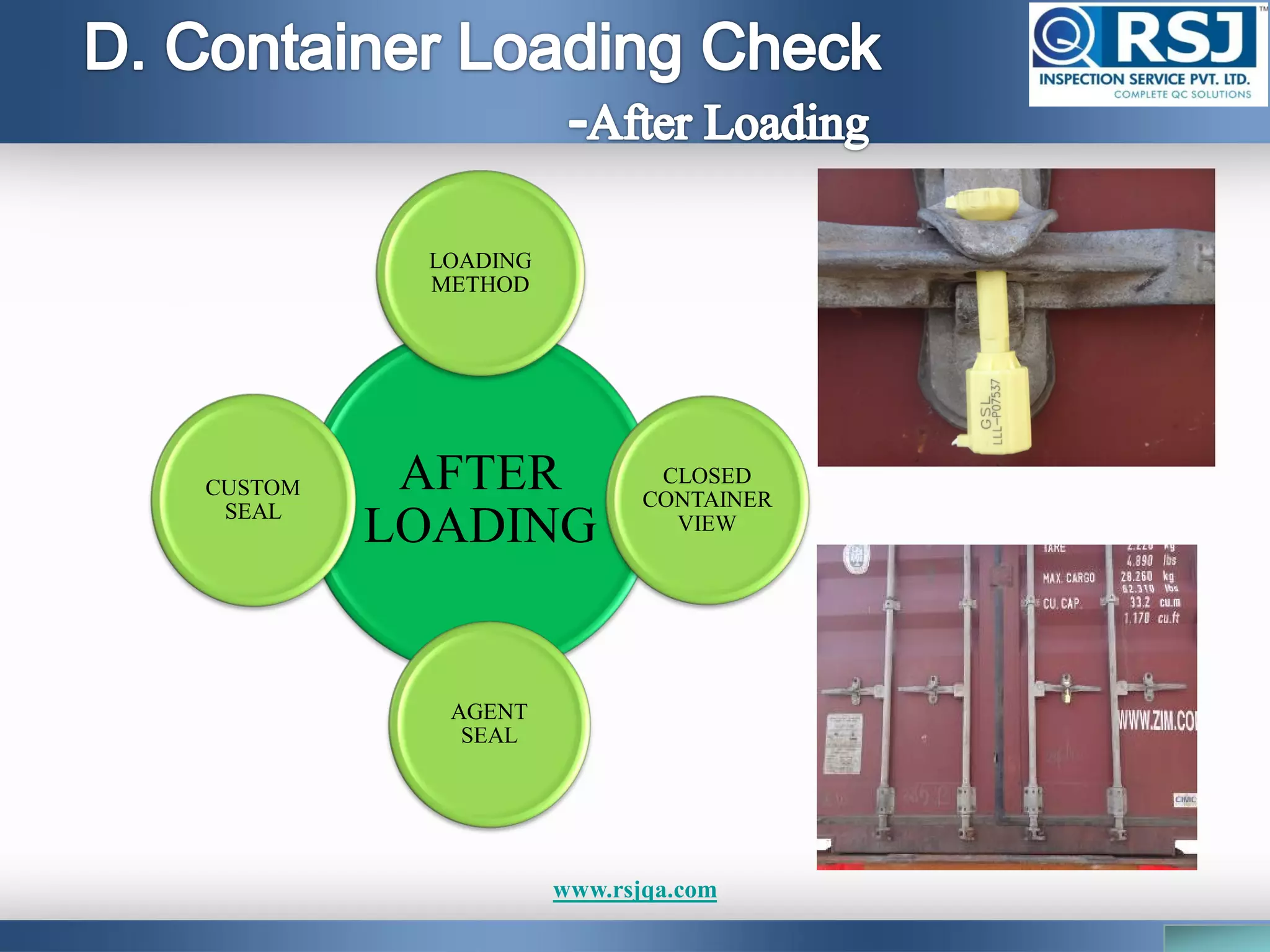 AFTER
LOADING
LOADING
METHOD
CLOSED
CONTAINER
VIEW
AGENT
SEAL
CUSTOM
SEAL
www.rsjqa.com
 