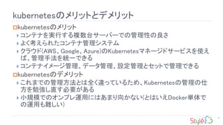 kubernetesΥåȤȥǥå
15
?kubernetesΥå
? ƥʤgФ}̨`Щ`ǤιԤ
? 褯줿ƥʹƥ
? 饦(AWSGoogleAzure)Kubernetesޥͩ`ɥ`ӥʹ
СַyһǤ
? ƥʥ`ǩ`OȥåȤǹǤ
?kubernetesΥǥå
? ޤǤιȤȫ`äƤ뤿ᡢKubernetesι
㏊ֱҪ
? СҎģǤΥץ\äˤϤޤ򤫤ʤ(ȤϤDockerg
\äy)
 