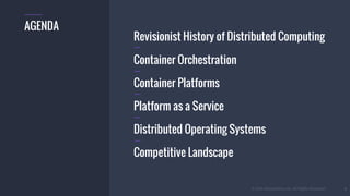 © 2016 Mesosphere, Inc. All Rights Reserved. 3
Revisionist History of Distributed Computing
Container Orchestration
Container Platforms
Platform as a Service
Distributed Operating Systems
Competitive Landscape
AGENDA
 