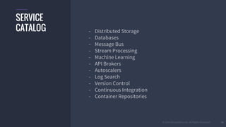 © 2016 Mesosphere, Inc. All Rights Reserved. 36
SERVICE
CATALOG - Distributed Storage
- Databases
- Message Bus
- Stream Processing
- Machine Learning
- API Brokers
- Autoscalers
- Log Search
- Version Control
- Continuous Integration
- Container Repositories
 